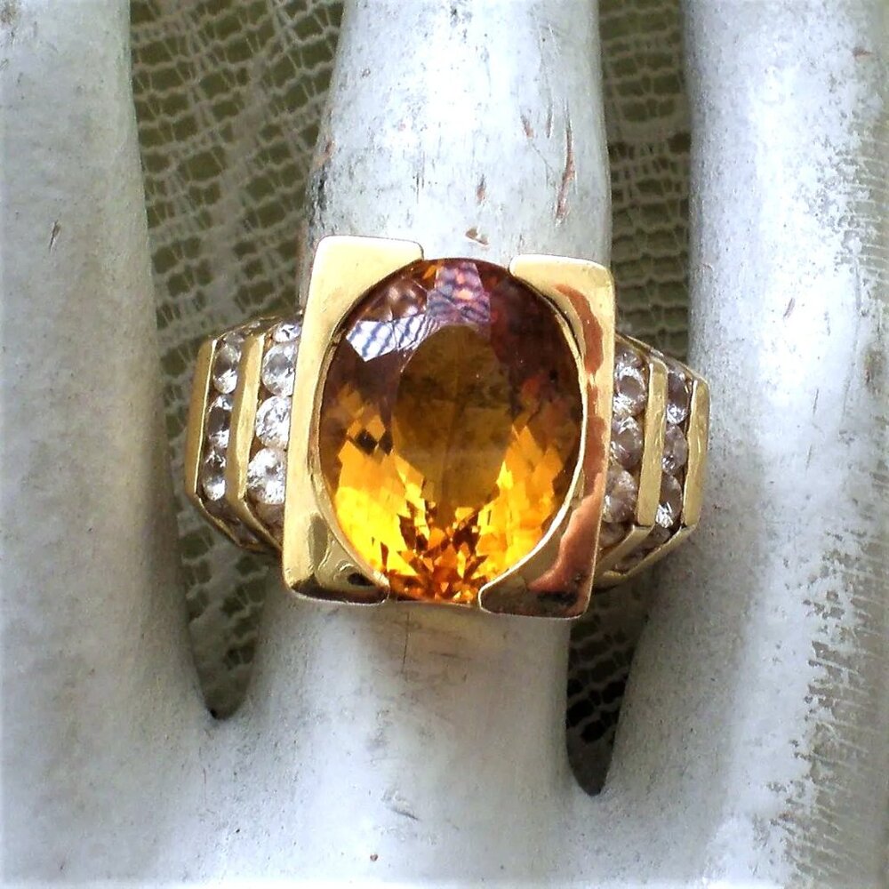 Laura Ramsey 14K Yellow Gold Yellow Imperial Topaz White Sapphire Cocktail Ring